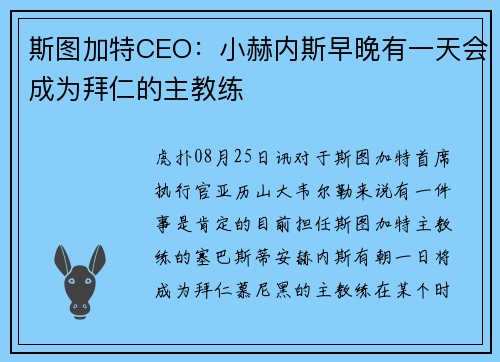 斯图加特CEO：小赫内斯早晚有一天会成为拜仁的主教练